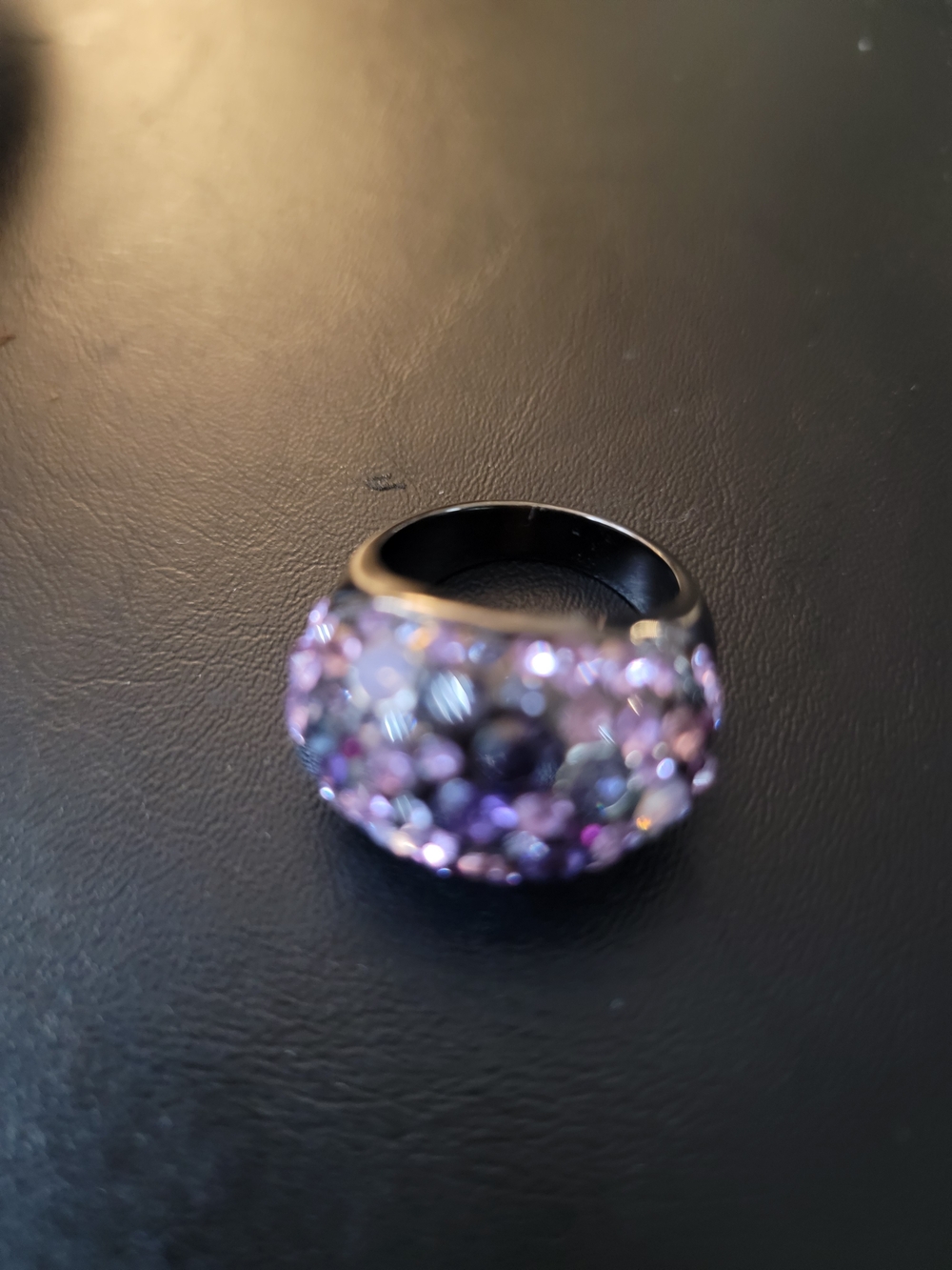 Black Band Pink Crystal Dome Ring SZ 8